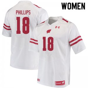 Women's Wisconsin Badgers NCAA #18 Cam Phillips White Authentic Under Armour Stitched College Football Jersey PB31E70CA